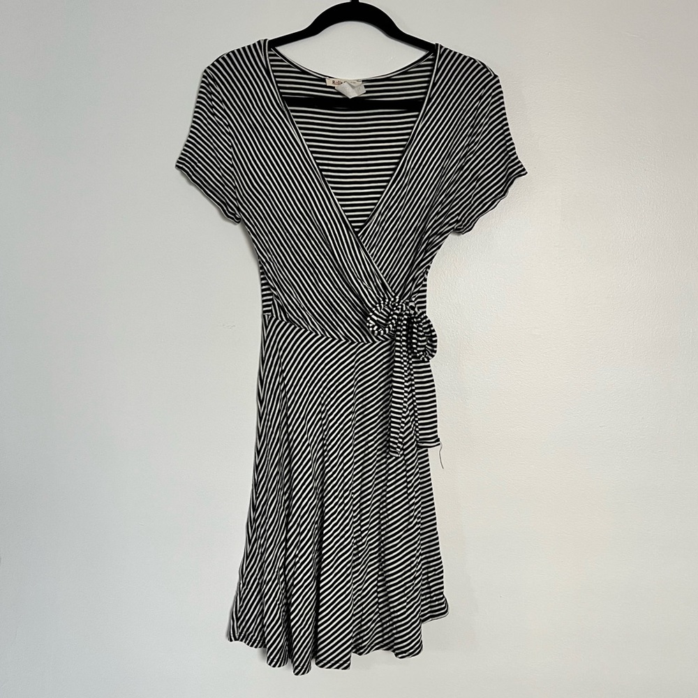 Black and white striped wrap dress